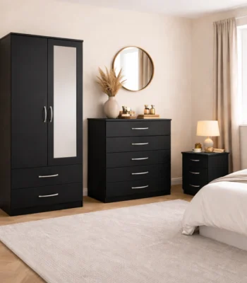 2 door wardrobe with 1 chester & bedside table