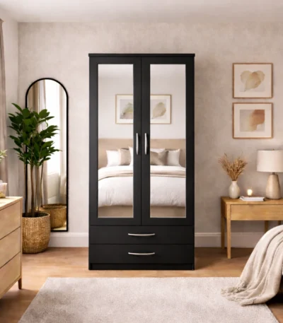 2 door mirrored wardrobe with drawers