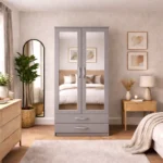 2 door mirrored wardrobe with drawers