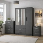 3 door wardrobe with chest of drawers and bedside table