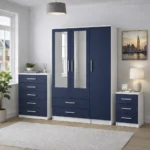 3 door wardrobe with chest of drawers and bedside table