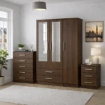 3 door wardrobe with chest of drawers and bedside table