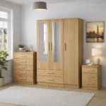 3 door wardrobe with chest of drawers and bedside table