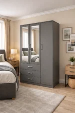 3 door wardrobe with mirror doors and bottom drawers