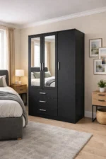3 door wardrobe with mirror doors and bottom drawers