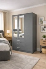 3 door wardrobe with mirror doors and bottom drawers