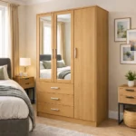 3 door wardrobe with mirror doors and bottom drawers