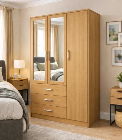 3 door wardrobe with mirror doors and bottom drawers