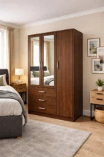 3 door wardrobe with mirror doors and bottom drawers