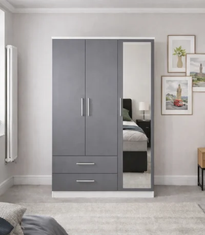 3 door wardrobe with mirror and drawers