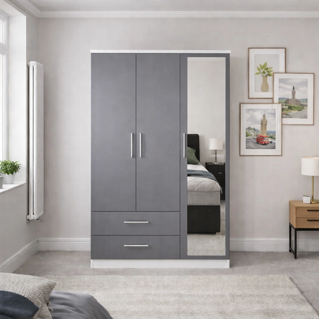 3 door wardrobe with mirror and drawers